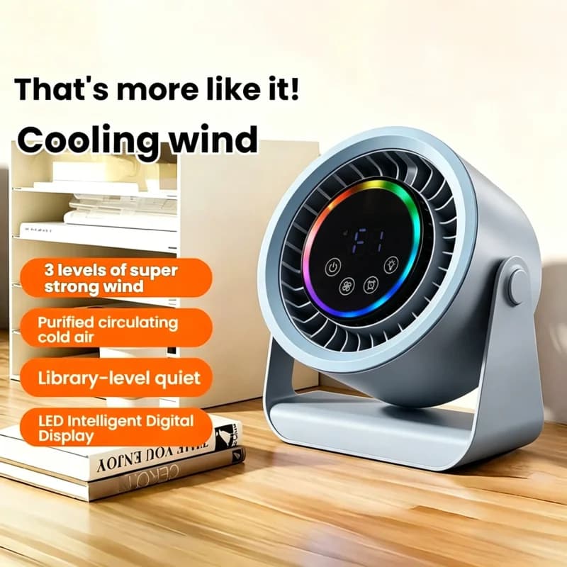 Mini ventilatore a circolazione d'aria fredda con controllo touch e display digitale, adatto per letti di dormitorio, scrivanie silenziose da ufficio e USB