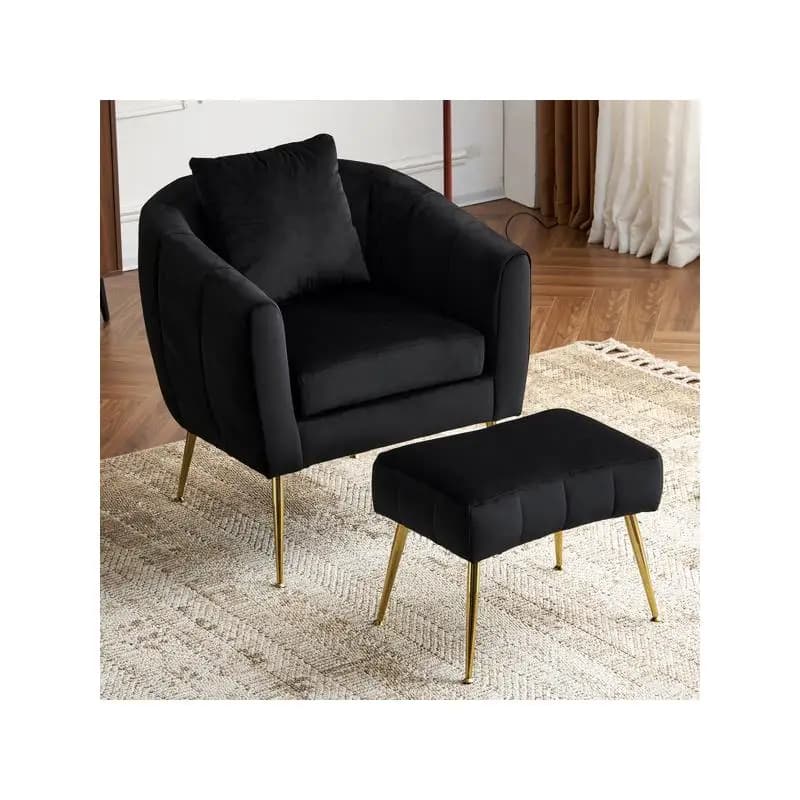 Set moderno di sedie con accenti a botte in velluto con cuscino ottomano e lombare per soggiorno, camera da letto, studio o ufficio domestico - Elegante