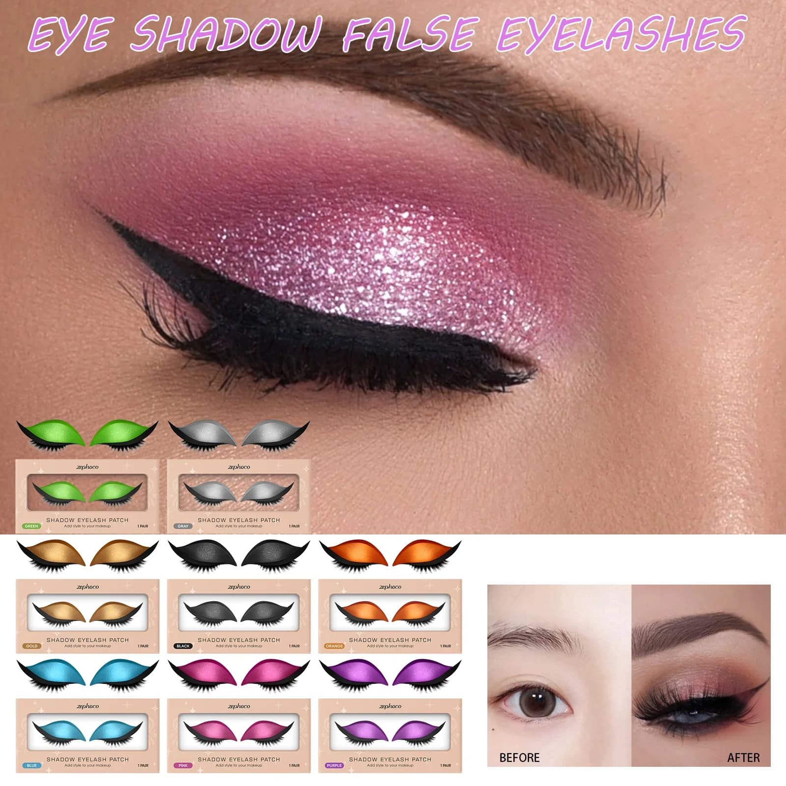 Eyelashes with patches Self-adhesive fake eyelashes reusable by natural appearance Easy to apply for everyday make-up of beginners