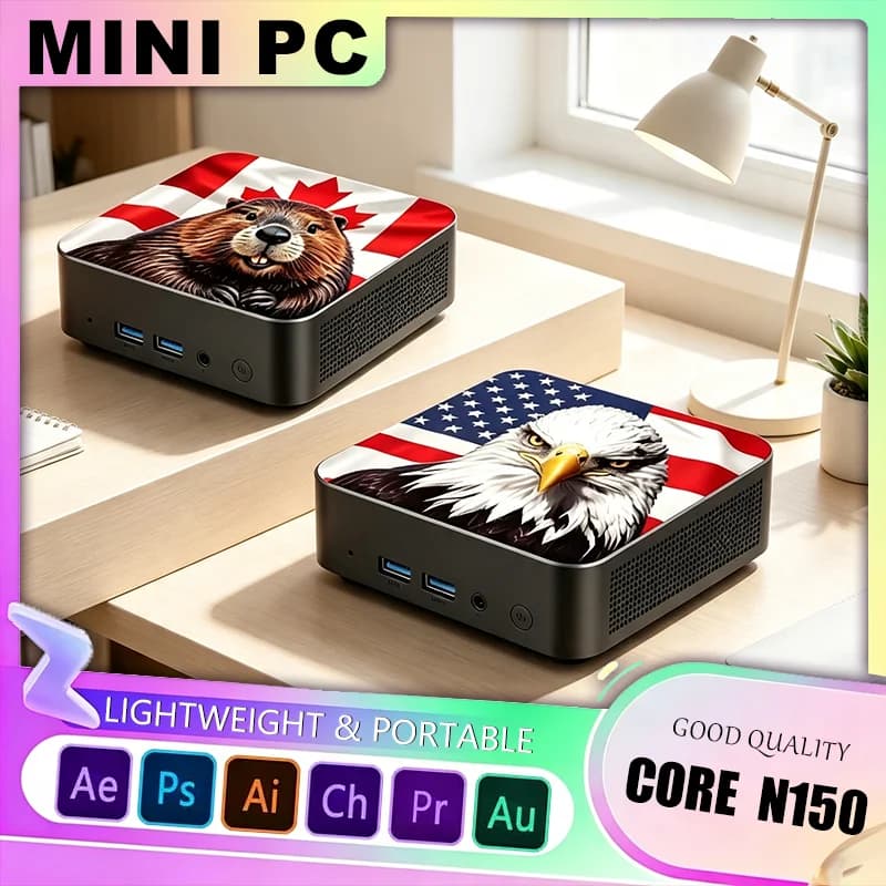 Intel Core N150 New 2026 Mini Desktop PC 16GB RAM 2TB SSD 4K HD WiFi6 BT5.2 USA Canada Flag Compact Home Office