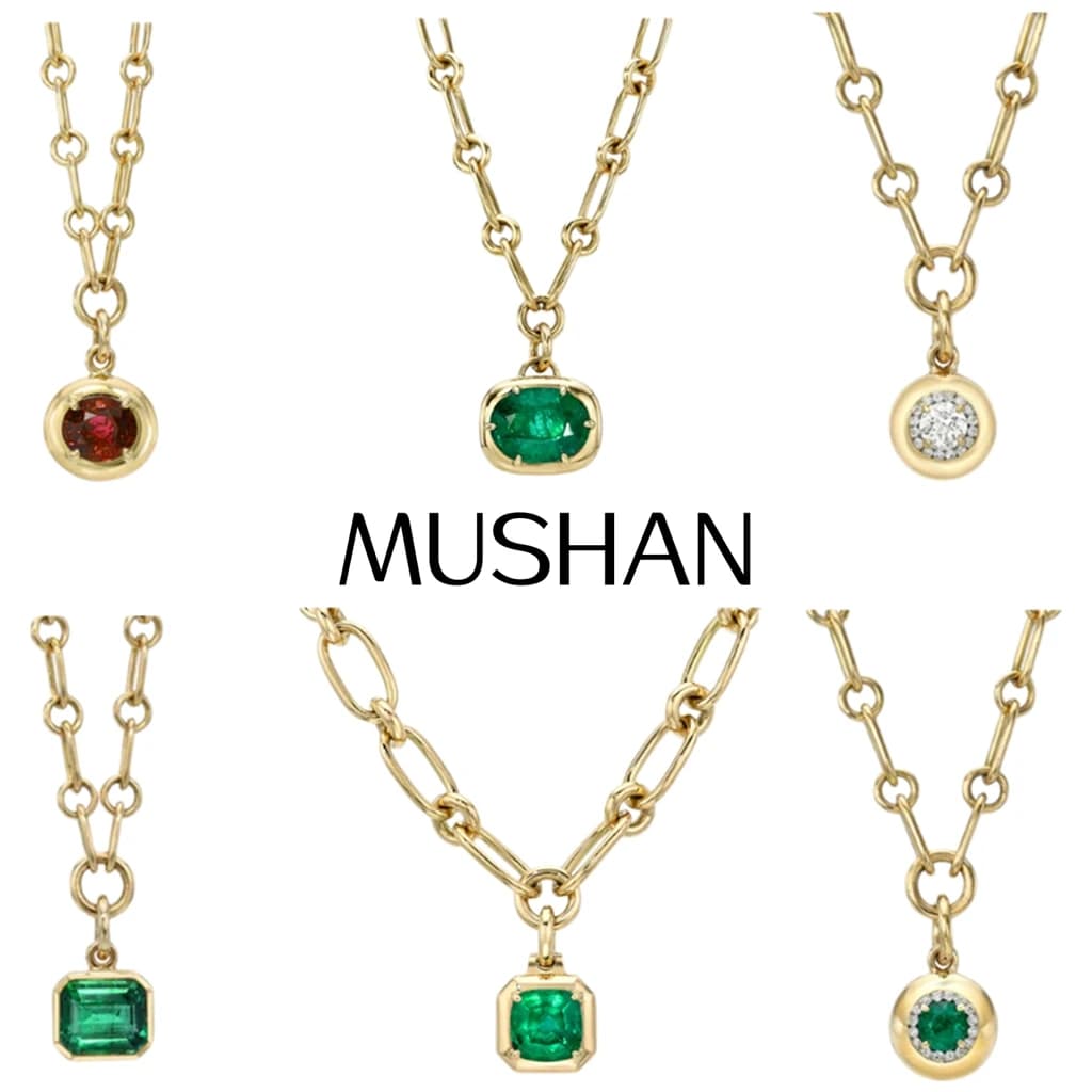 MUSHAN Bespoke Jewelry 925 Sterling Silver Necklace Lab Grown Emerald Ruby Sapphire Pendant Necklace for Women 18K Gold Plated