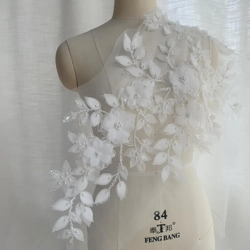 1 pz fiori bianchi applicazioni da sposa colletto in tessuto di maglia di pizzo ricamato cucire su toppe per abito da sera da sposa decorazione fai da te