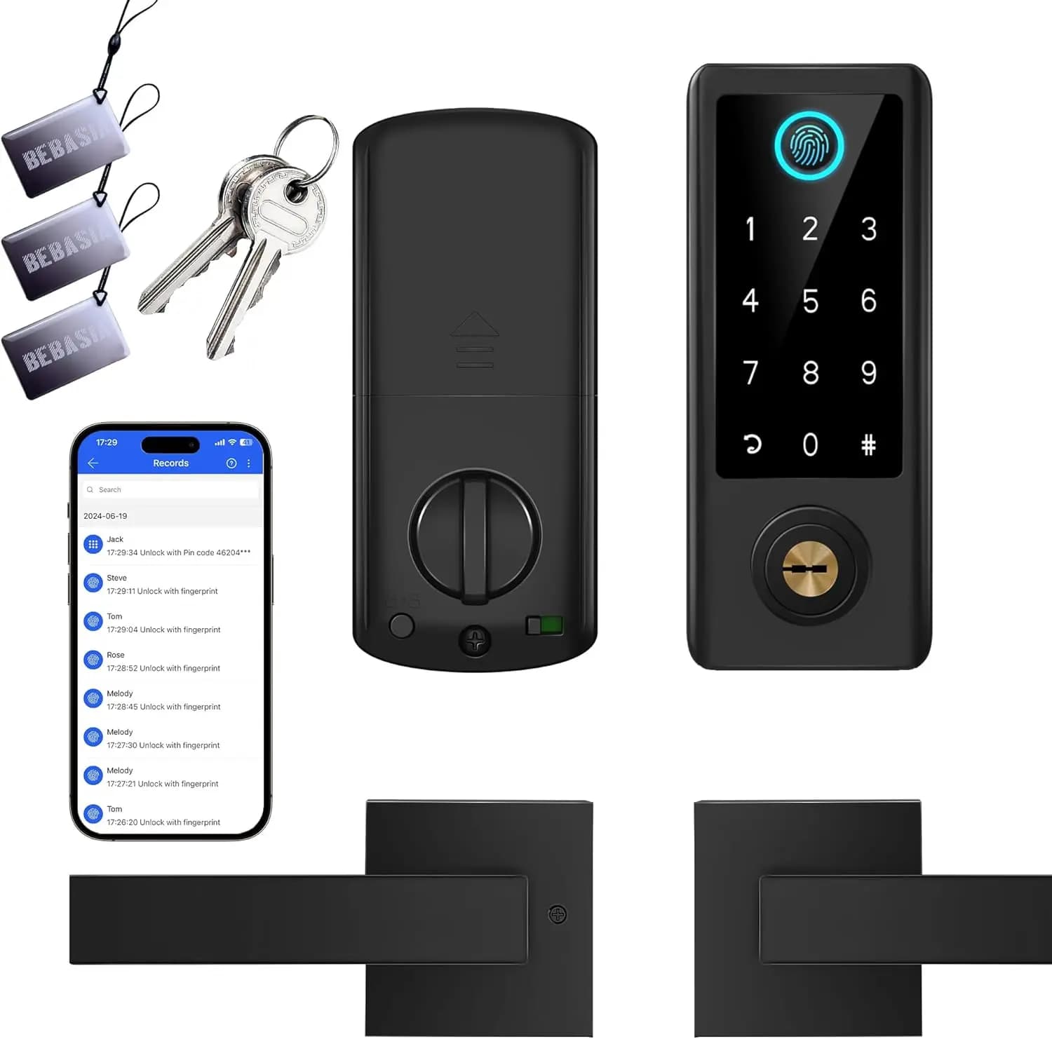 Serratura Intelligente con Impronta Digitale e Controllo App, Tastiera Touchscreen, Chiusura Automatica per Porte d'Ingresso in Nero