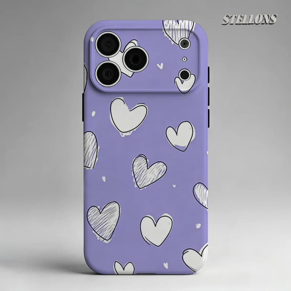 Custodia per telefono con cuori viola a schizzo, compatibile con custodie magnetiche per iPhone 17 16 15 14 13 Pro Max Plus, custodia robusta a strato singolo/doppio