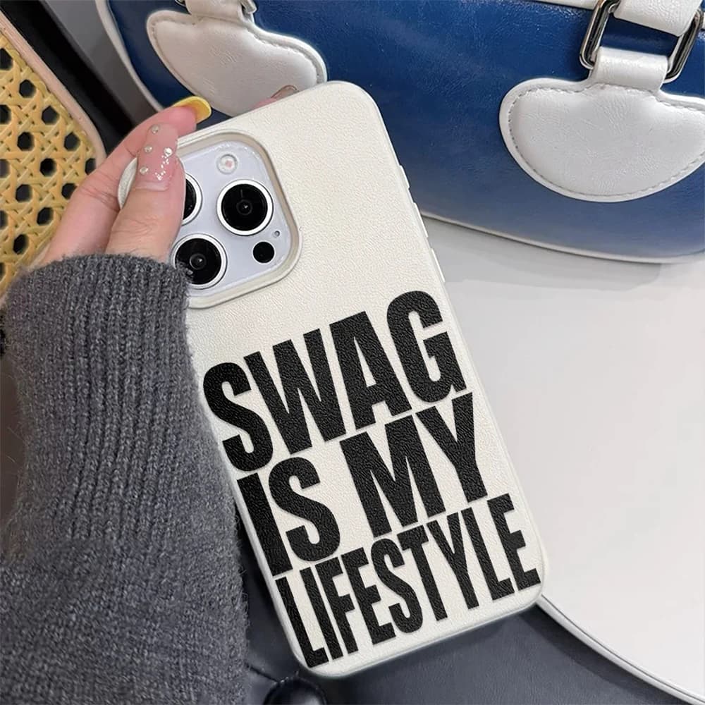 Custodia Swag Lifstyle per iPhone 17 16 15 14 13 12 11 Pro Max, Cover in Silicone e Pelle per iPhone 13 15 16 17 Air Pro Max, Custodia in TPU