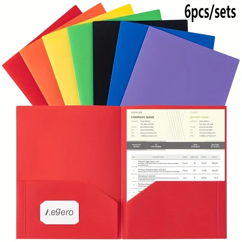 Cartella di file da 6 pezzi 29,8 * 24,3 cm con punte Cartelle in plastica con design a doppia tasca Porta biglietti da visita Formato lettera A4 Organizzatore