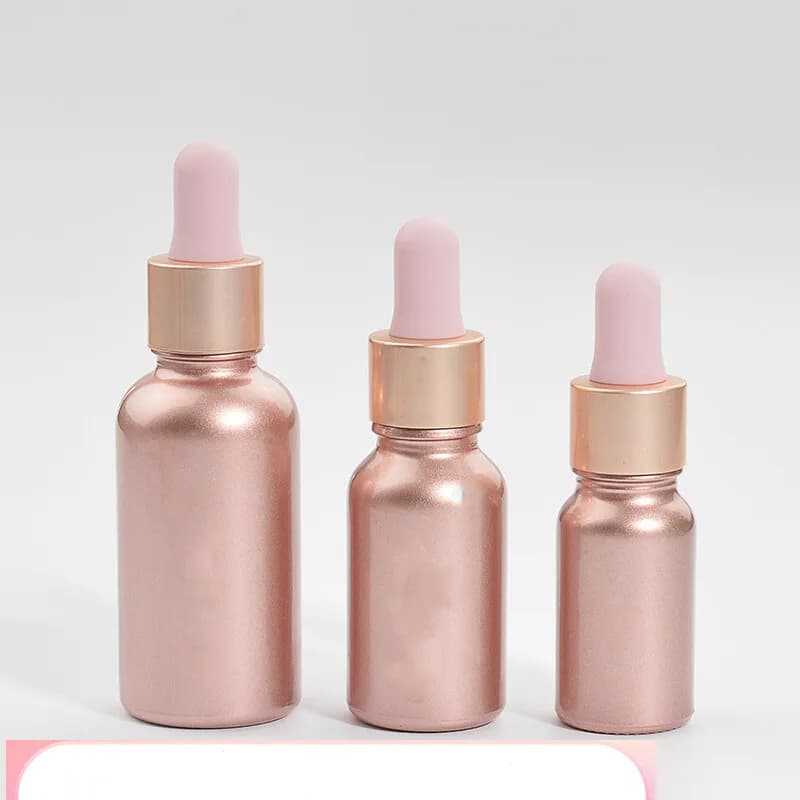 Tubi di vetro all'ingrosso Flacone contagocce Liquido per aromaterapia per olio da massaggio essenziale Pipetta Bottiglie riutilizzabili in oro rosa da 10-50 ml