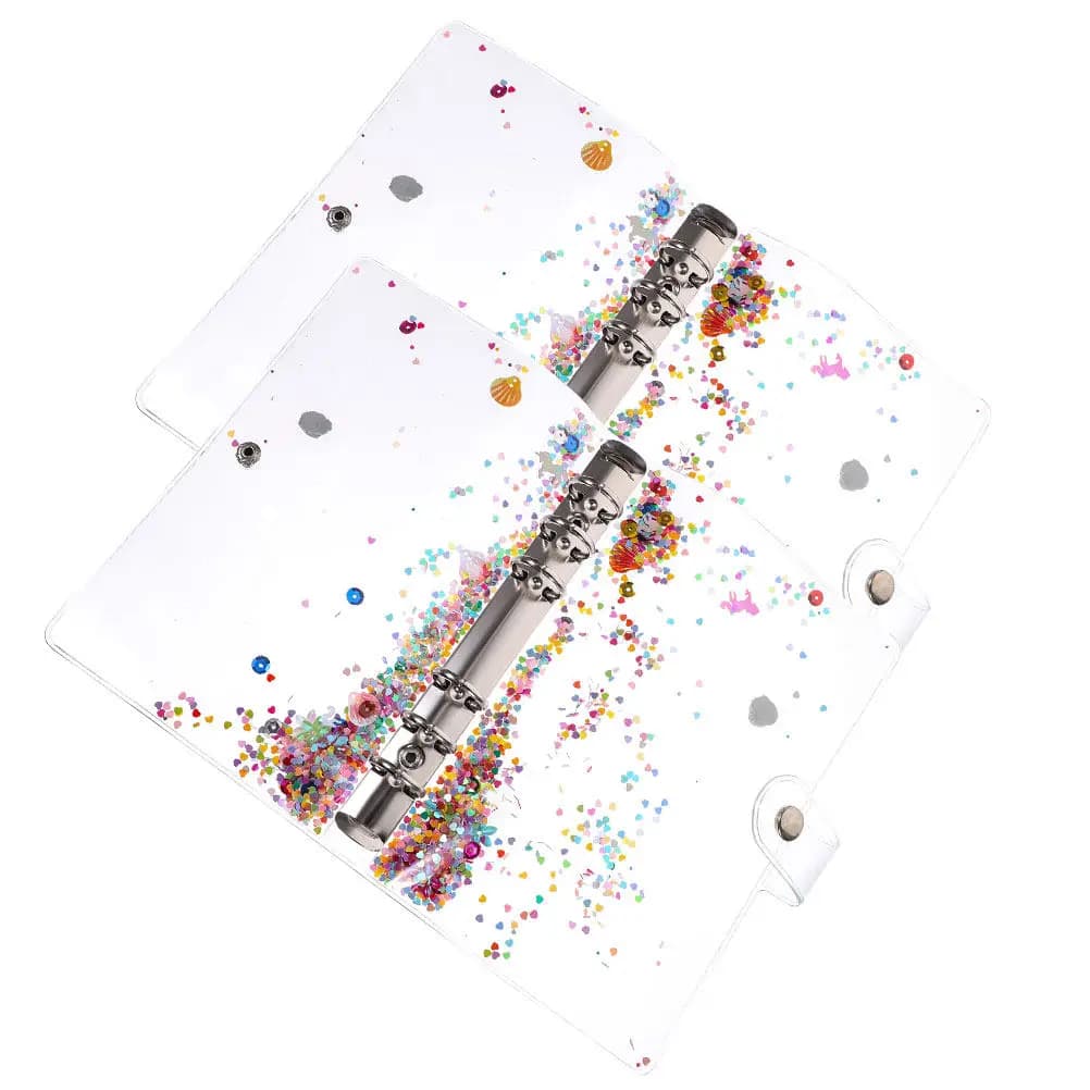 2 Pezzi Copertina per Quaderno in Plastica con Glitter e Sabbia Scorrevole, Chiusura ad Anelli a Fogli Mobili per Scuola e Ufficio, Custodia Estetica per Blocco Note