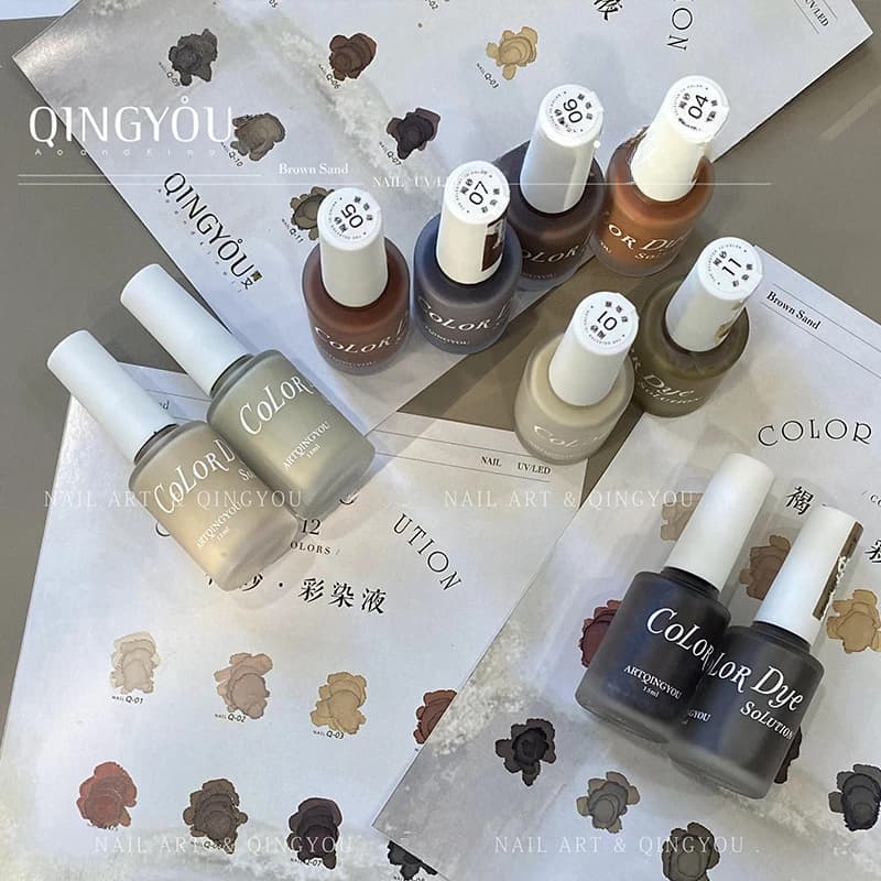 12 colori/set professionale nail art gel sfumato verde acqua sabbia marrone texture effetto ombre con caldi toni marroni autunnali per uso in salone
