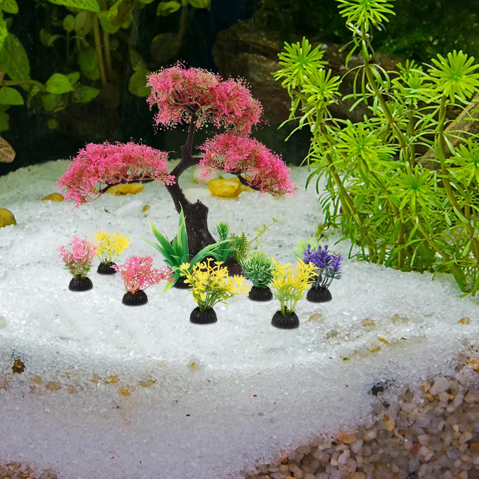 10Pcs Artificial Fish Tank Tree Lifelike Aquarium Plants Plastic Decoration Realistic Aquatic Tree Accessories for Small Tanks