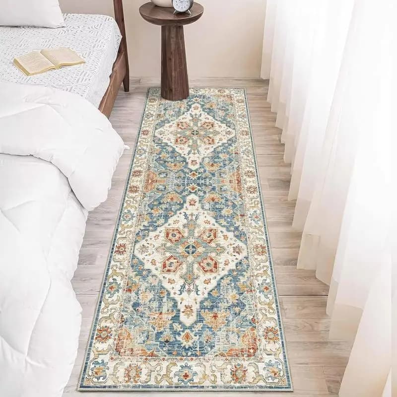 VIKAMA Bohemian Runner Rug Crystal Velvet Anti-Slip Stain-Resistant Floor Mat for Corridor, Bedroom Carpet, Home Decoration