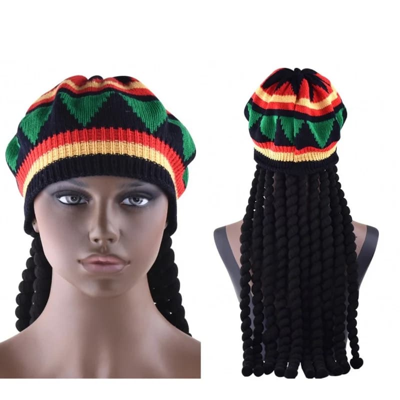 Cappello Lavorato a Maglia con Dreadlocks Africani, Bob Giamaicano, Rasta, Hip Hop, per Danza, Stile Caribeno, Copricapo per Travestimenti