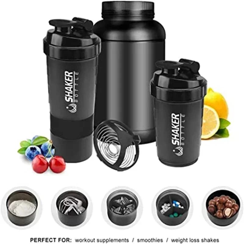 500ML Portable Protein Shaker Cup with Powder Storage Cup for Gym Sports Water Mixer with Ball for Wire Whip