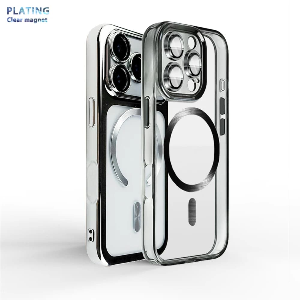 Custodia Galvanizzazione Magnetica Protezione Posteriore Copertura Cover Per Iphone 16 15 11 12 13 14 17 Pro Max Air Plus Apple Magsafe Originale Ufficiale Magneti Trasparente Case Obiettivo Della Fotocamera Film Vetro