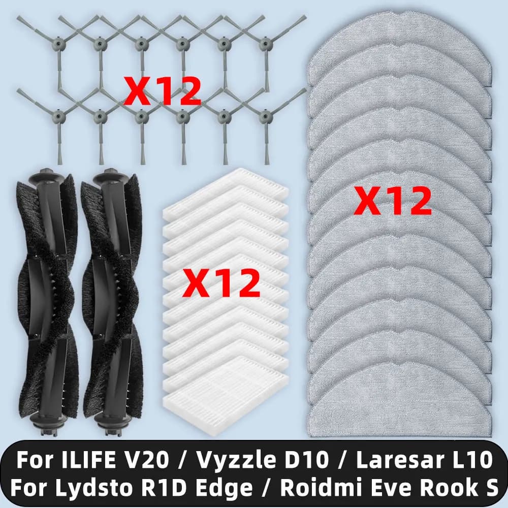 Compatible For ( ILIFE V20 / Vyzzle D10 / Laresar L10 / Lydsto R1D Edge / Roidmi Eve Rook S ) Parts Main Side Brush Filter Mop