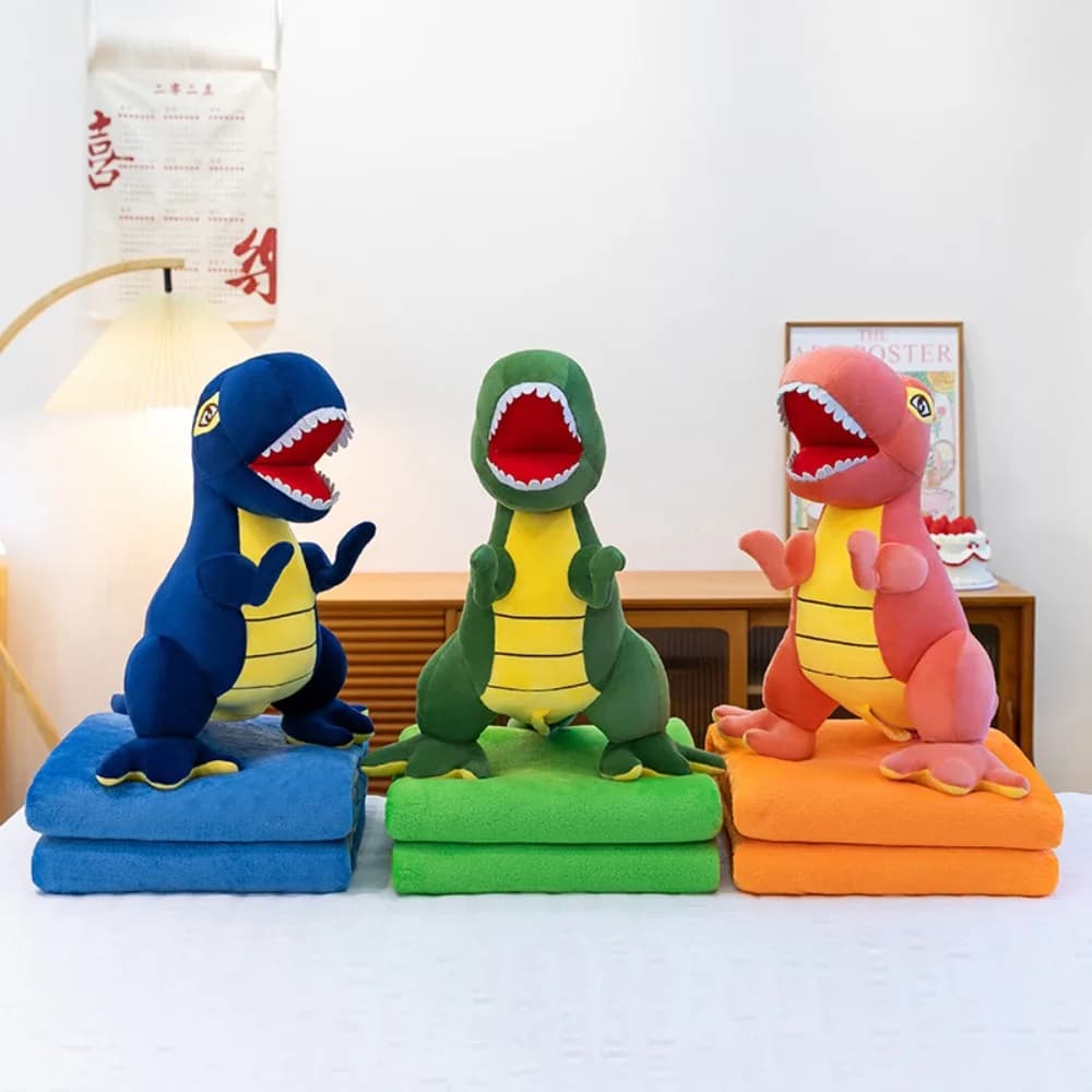 Cuscino e Coperta 2-in-1 a Forma di Dinosauro per Ufficio, Morbido Peluche, Regalo per Bambini, Coperta da Viaggio, Decorazione per la Casa