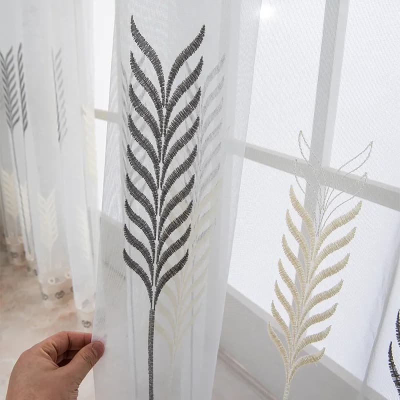 Tenda da ricamo per schermo per finestra con ricamo a orecchie di grano, per soggiorno, camera da letto, finestra, tulle bianco