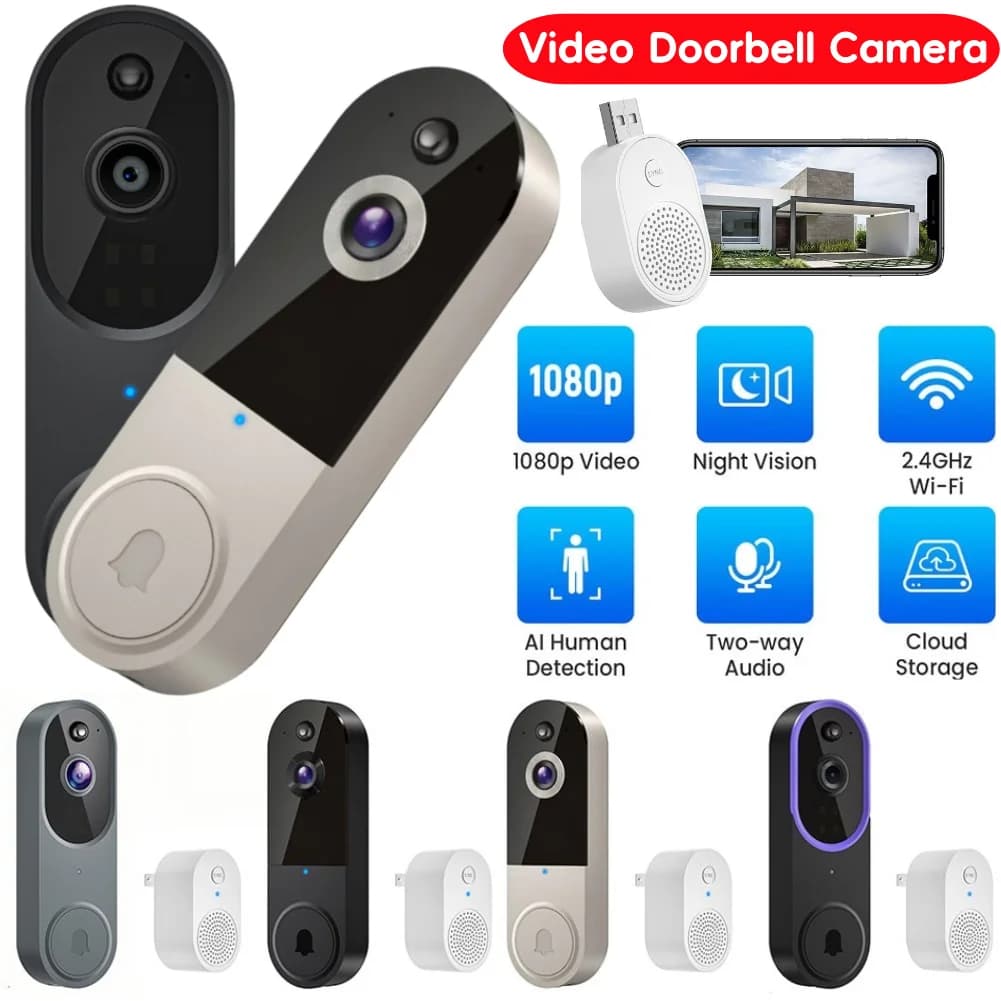 Campanello Video WiFi 1080P, Impermeabile IP65, Citofono Wireless Intelligente con Telecamera, Visione Notturna per Sicurezza Domestica