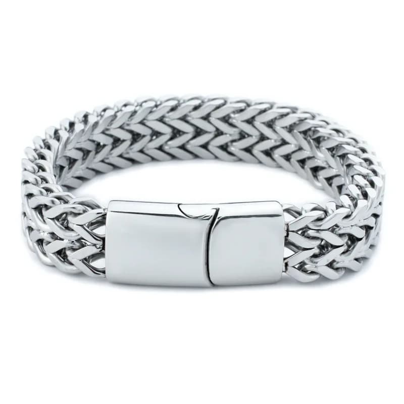 Double Row Rear Grid Stainless Steel Bracelet with Magnetic Clasp with Jewels With Chille New Model