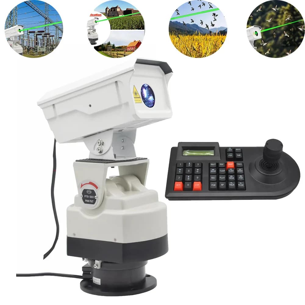 Controllo tastiera luce laser verde Gimbal automatizzato Ruota di 360 gradi Proiettore laser esterno 3W Repellente per uccelli per frutteto agricolo