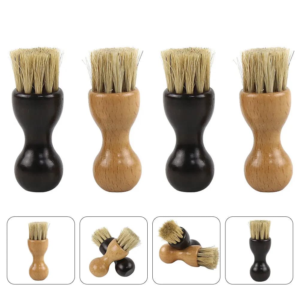 Set di 4 Spazzole Multifunzione per Scarpe in Legno, Strumento Elegante per Pulizia e Lucidatura, Efficiente Pulitore per Scarpe Nero e Kaki