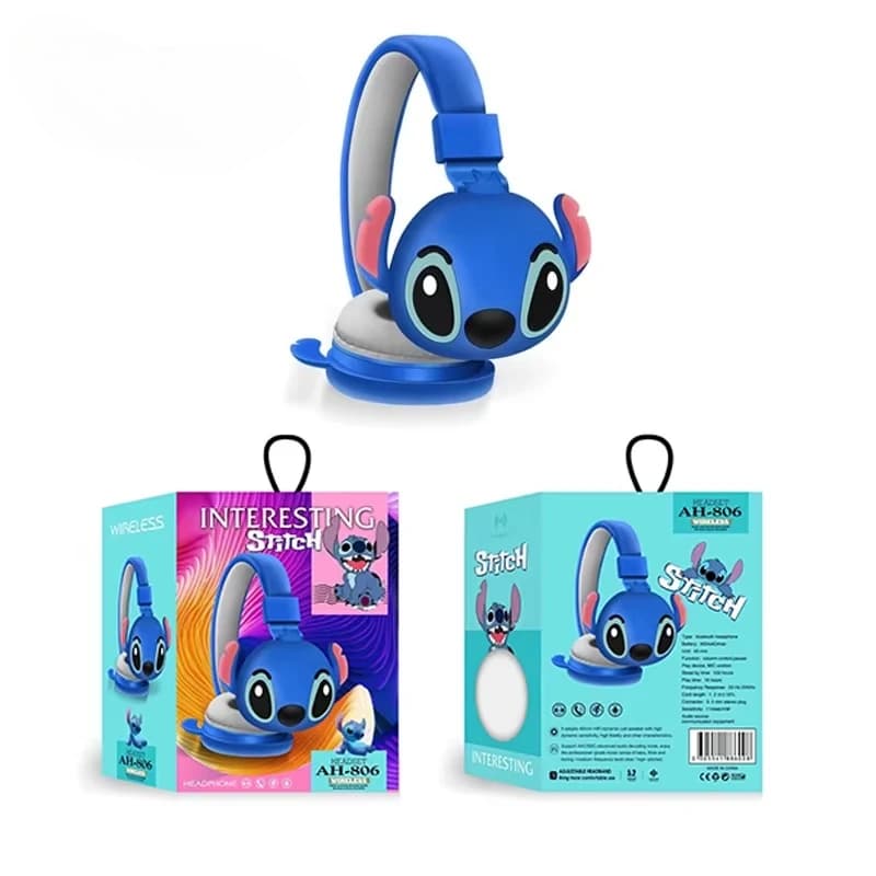 Cuffie Bluetooth Wireless 3D Cartoon Stitch AH-806, Audio Stereo HIFI, Pieghevoli con Microfono, Regalo per Bambini