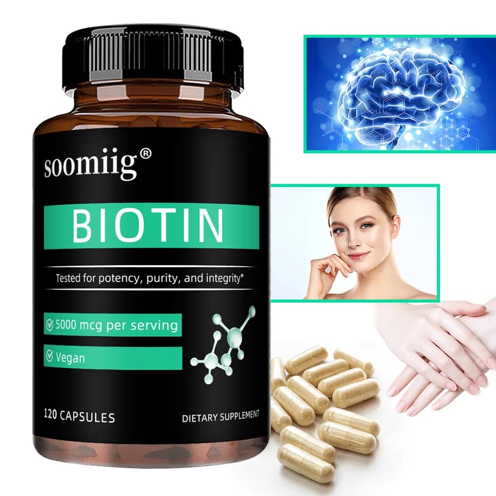 Biotin 5000 Mcg, Promotes healthy skin, nails and hair - Supports energy production, metabolism - Non GMO, vegan, gluten-free