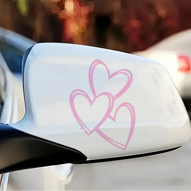 1 adesivo in vinile a forma di cuore rosa, impermeabile e resistente al sole, per decorare lo specchietto retrovisore dell'auto, il casco da moto.