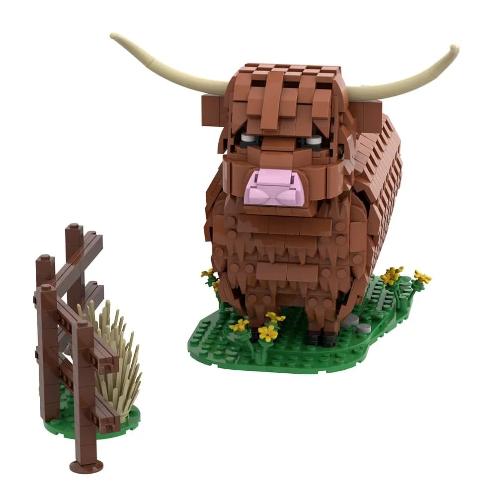 MOC Modello di Bovini Highland Scozzesi in Mattoncini, Mattoncini di Animali Highland Cattle Kyloe, Giocattoli Educativi da Assemblare, Regali Fai-da-Te per Bambini
