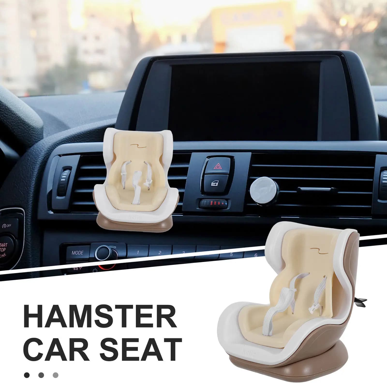 Sedile di Sicurezza per Hamster Compatto Beige - Trasportino Multiuso e Supporto da Tavolo, Decorazione Interna per Veicoli, Viaggio con Animali Domestici