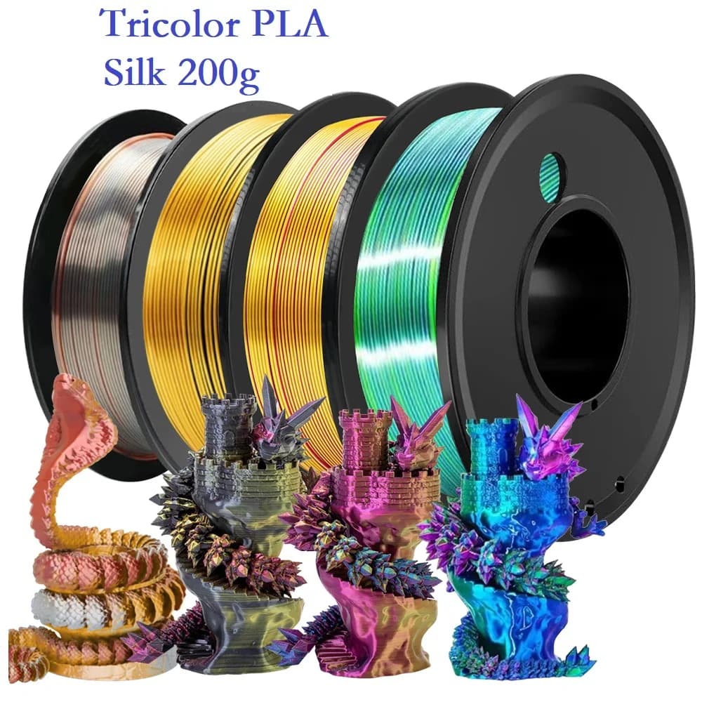 Filament tricolor 200 g silk PLA 1,75 mm dimensional accuracy +/- 0.05 mm FDM Filament for 3D Printer Multicolor PLA Red Blue Green
