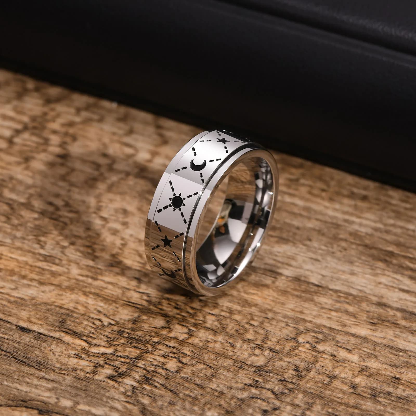 Vnox anelli di Fidget rilassanti per l'ansia del filatore da uomo con Sun Star Moon, accessorio per anelli girevoli in acciaio inossidabile da 8MM liberamente