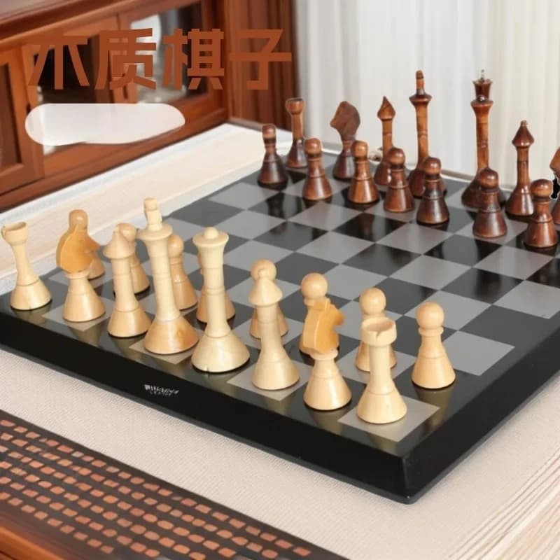 Scacchiera e backgammon in legno, scacchiera in legno con finitura in PU, backgammon in legno dipinto
