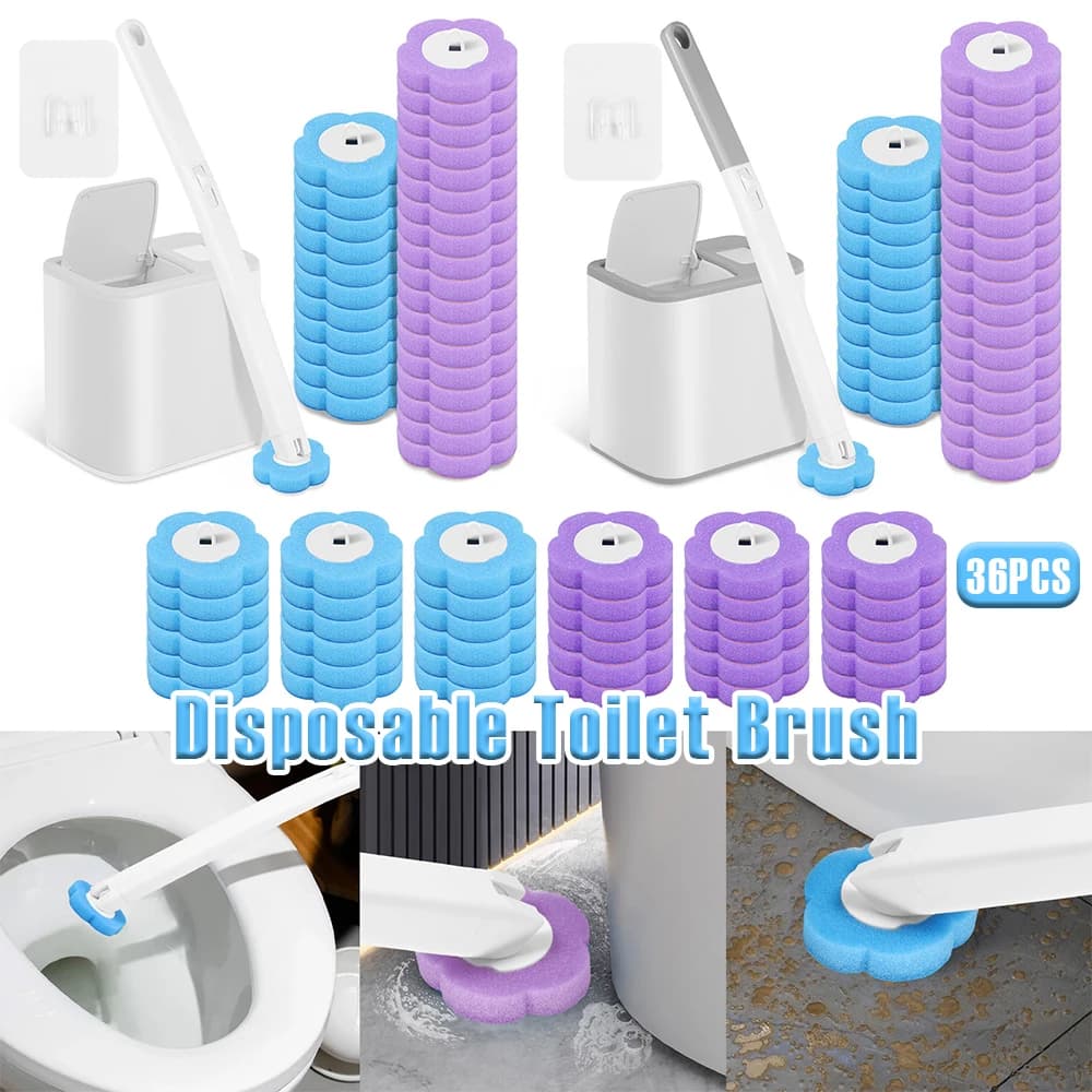 Nuovo Kit di Pulizia per WC con Spazzola, Testine di Ricambio Usa e Getta, Manico Allungato e Coperchio Automatico
