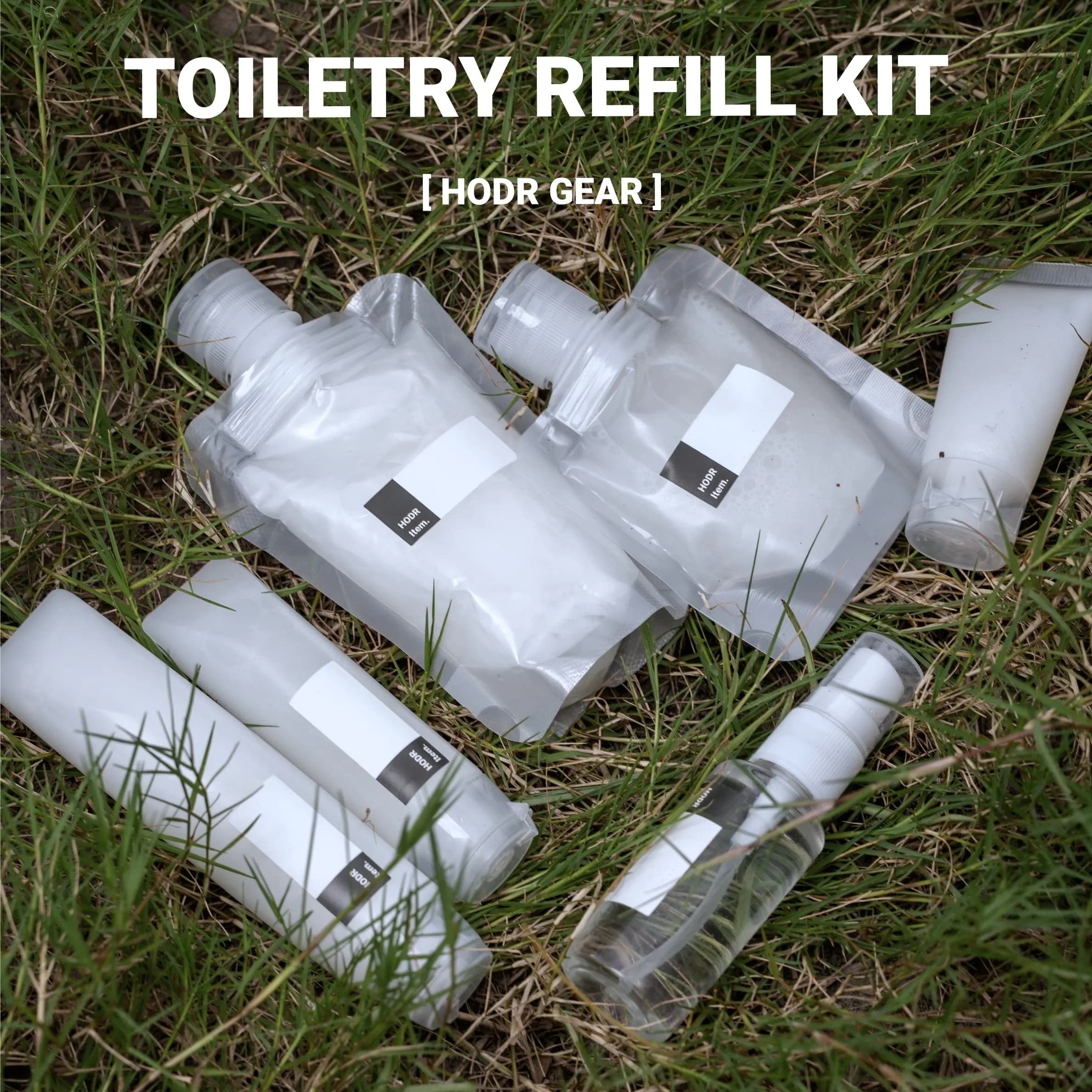 [HODR GEAR] Toiletry Refill Kit-6-Piece Travel Refill System Containers+2 Toothbrushes+Funnel+Adapter+Labels Pack Own Toiletries