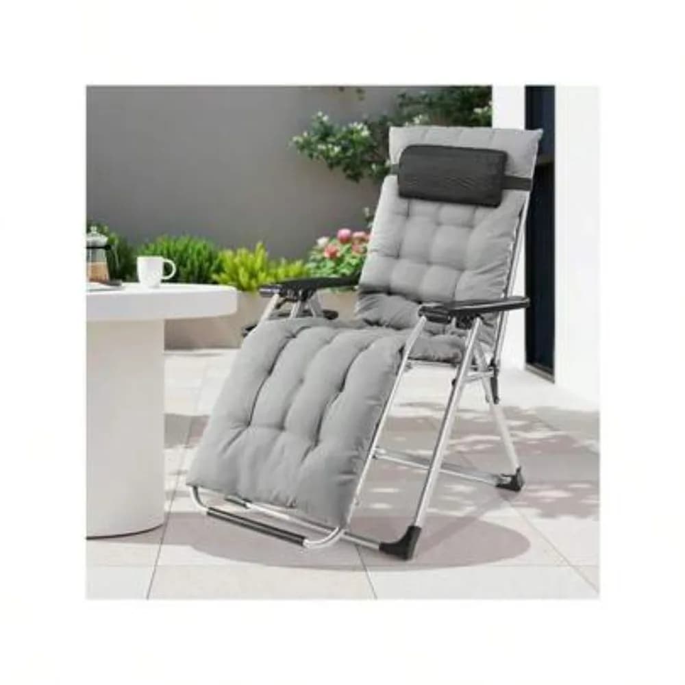 Folding Zero Gravity Chair with Cup Holder Tray and Removable Cushion, Indoor Outdoor Reclining Lounge Chair for Patio, Camping, Beach, Yard, Oversized Portable Heavy Duty Recliner with Locking System