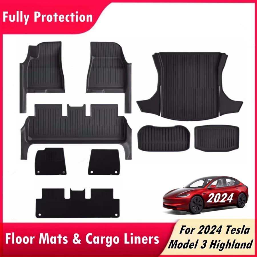For the 2024 Tesla Model 3 Highland mats with protection for floor coverings for floor covering total with front back of load coating