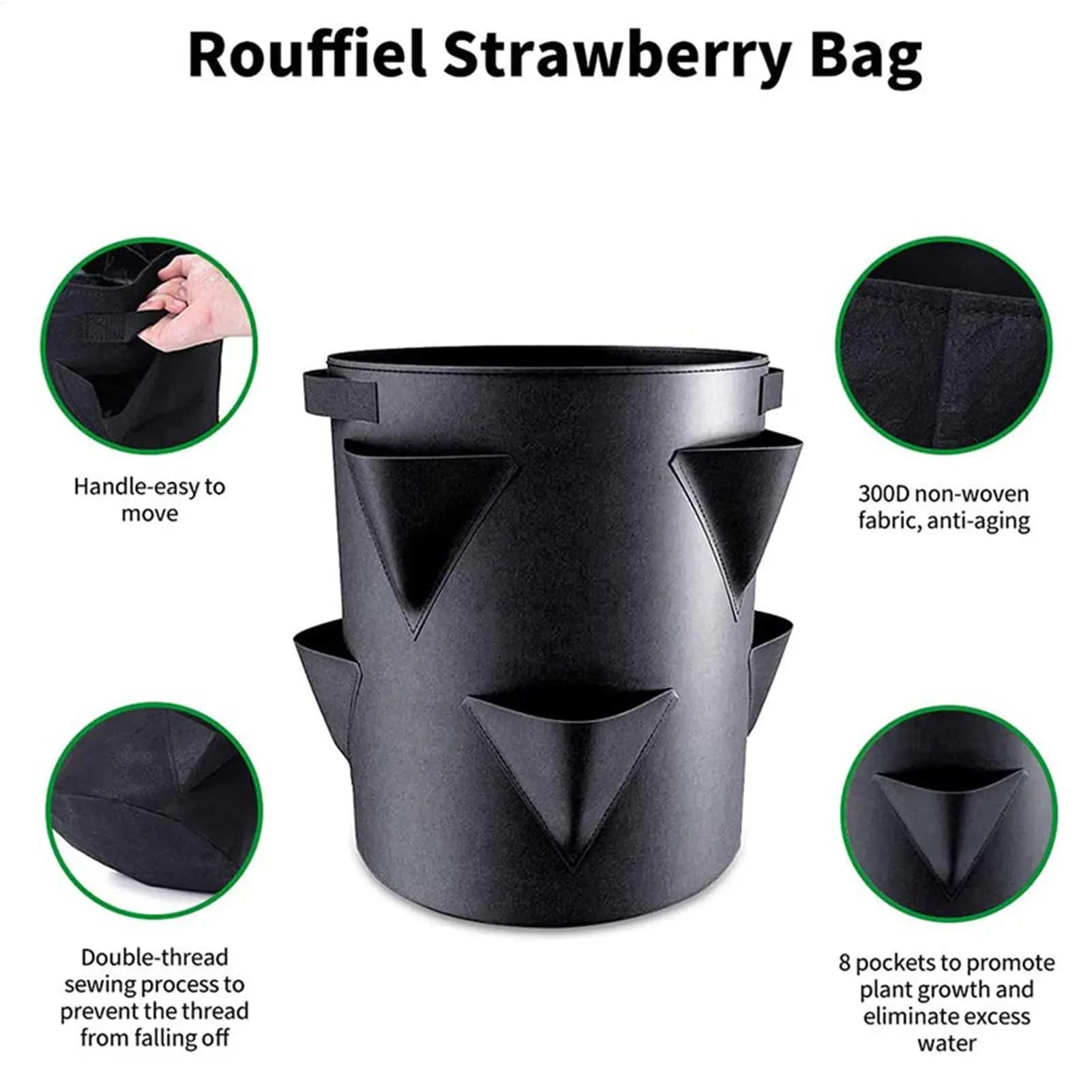 Strawberry Planting Bag With 6 Side Grow Pockets 7 Gallon Non-Woven Garden Planting Pots Multi-mouth Container Bags