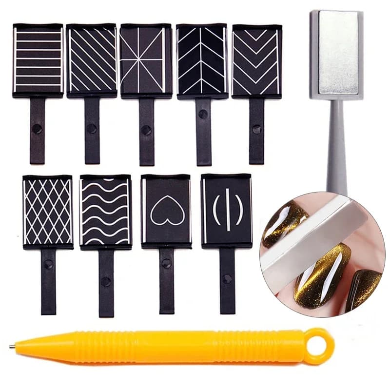 Set di 11 pezzi di strumenti per nail art Cat Eye Asta magnetica Magnete potente adatto per lucidatura del gel Forniture per decorazioni per manicure di bellezza