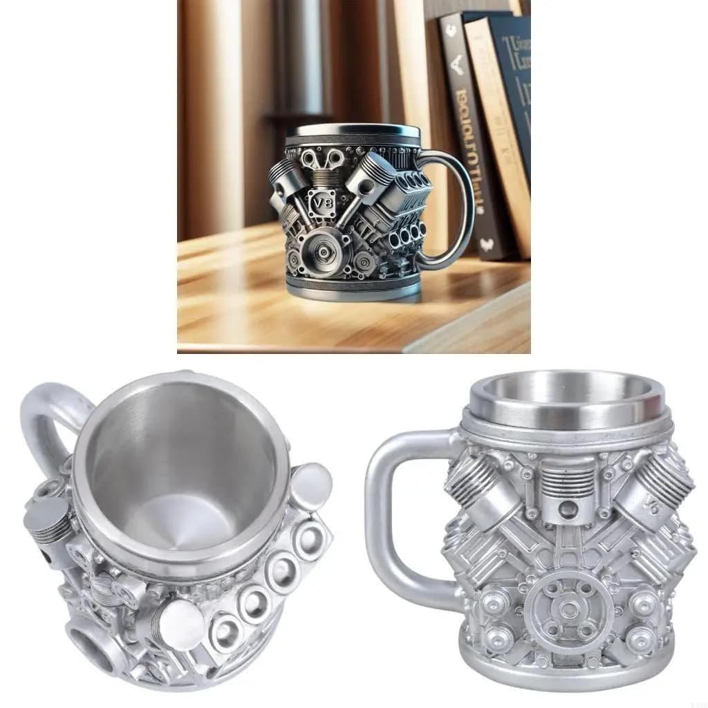 F19B Tazza da birra in resina con dettagli meccanici con tazza interna in acciaio inossidabile