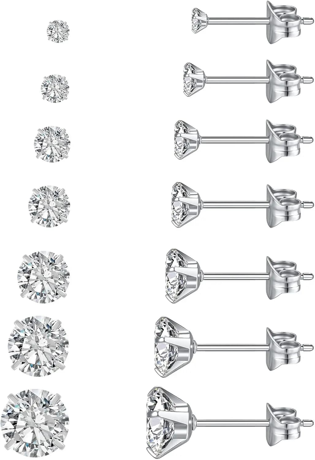 7 paia di orecchini a lobo in argento con zirconi cubici per donna, set di orecchini a lobo alla moda, ipoallergenici