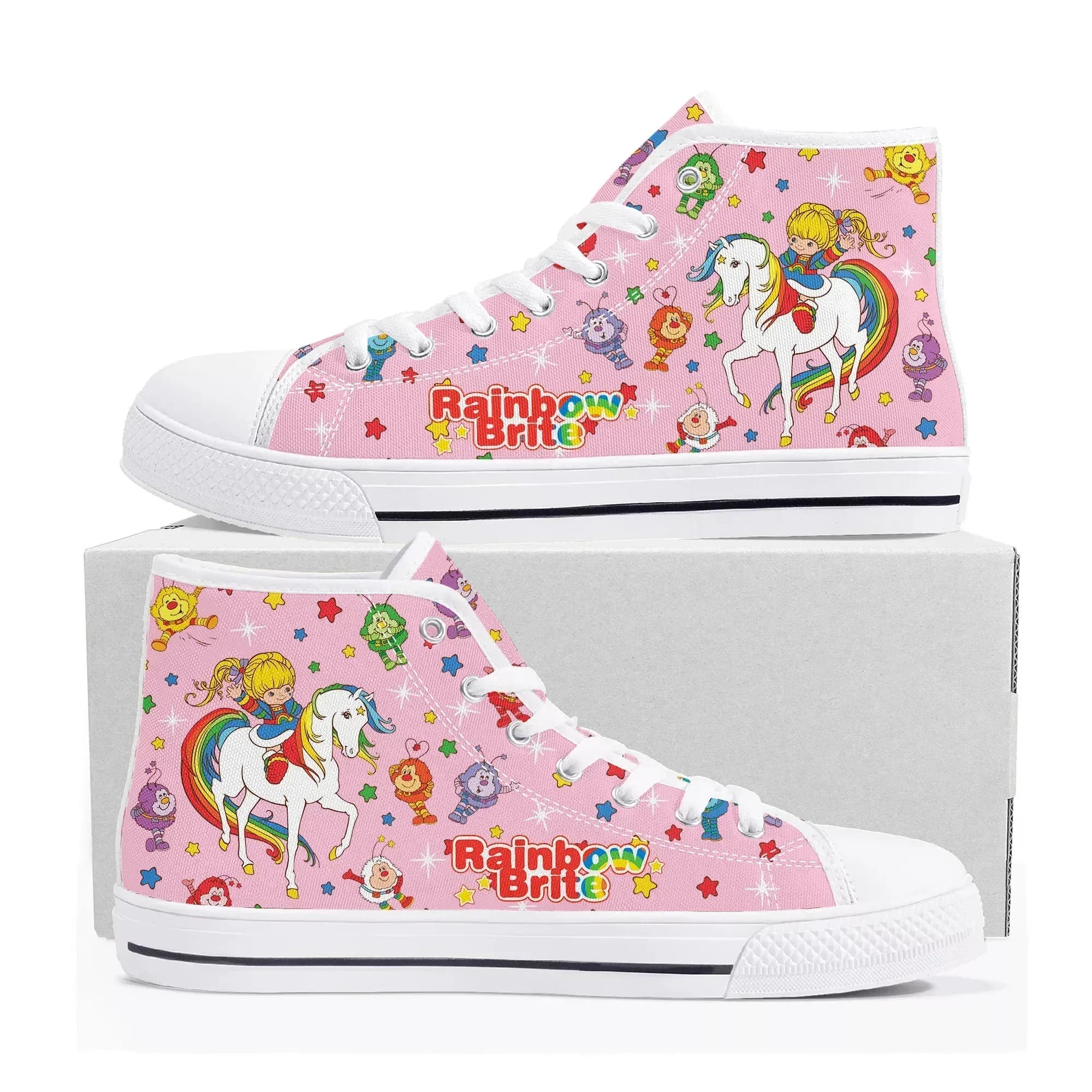 Brite High Top Sneakers Mens Womens Rainbow High Quality Canvas Sneaker Cute Comics Manga Couple Customized Shoes