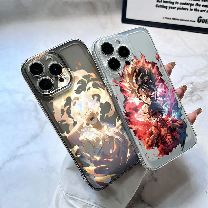 Cartoon One Piece Fifth Gear flame Luffy Phone Case for iPhone 11 12 13 14 15 16 17 Pro Max Plus Red Gas Luffy Shockproof Cover