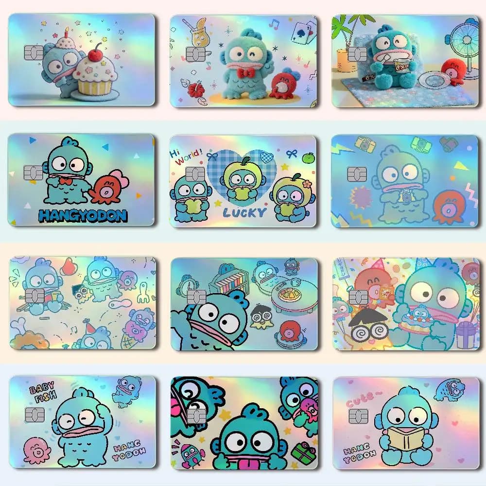 H-Hangyodon Laser Holographic Card Skin Sticker For Credit Debit Cards - 4pcs/Set Waterproof Scratch-Resistant Protector
