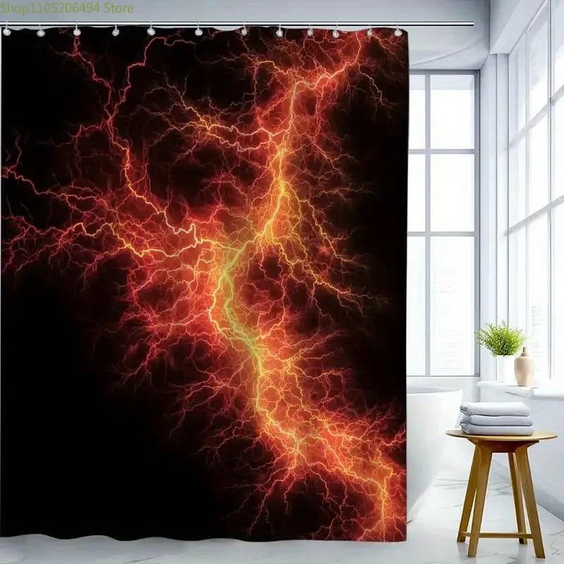 Tenda da doccia Lightning Storm in poliestere stampato, decorazione per la casa, tema natura, design d'interni, stile audace