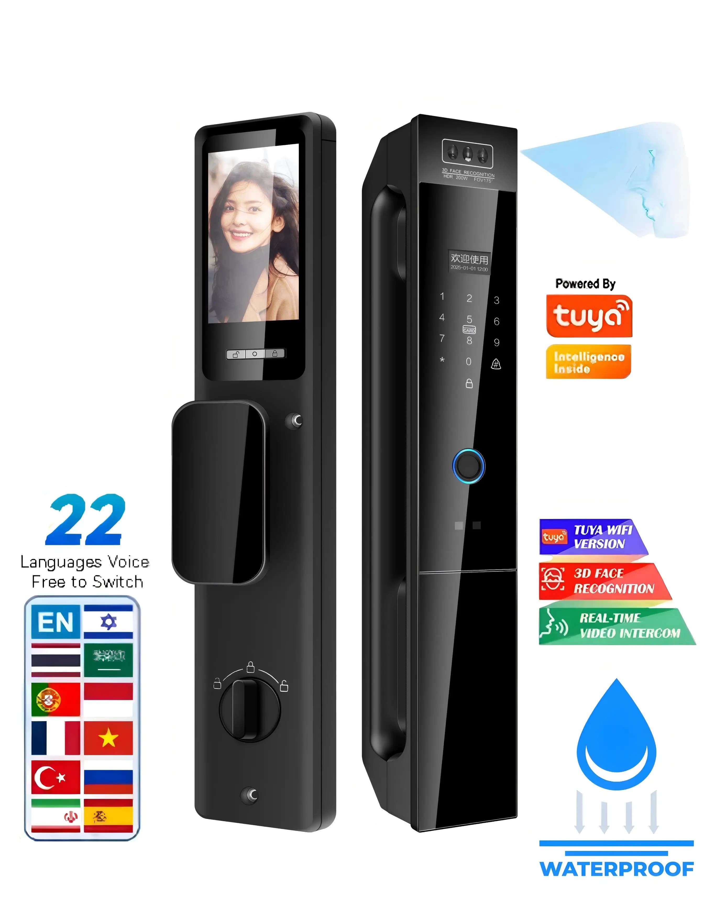 Serratura per porta con riconoscimento facciale 3D completamente automatica Smart Home WiFi Impronta digitale biometrica Scansione facciale Serratura per cancello in lega di alluminio senza chiave