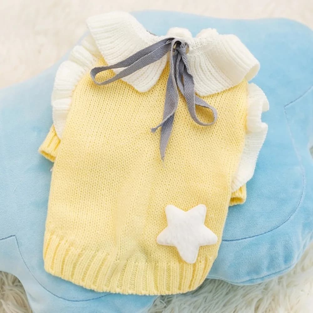 Maglione per Cani Stile Principessa, Morbido e Caldo Pullover per Cuccioli con Colletto Arricciato e Motivo a Stelle, Abbigliamento in Maglia per Animali Domestici Primavera Autunno