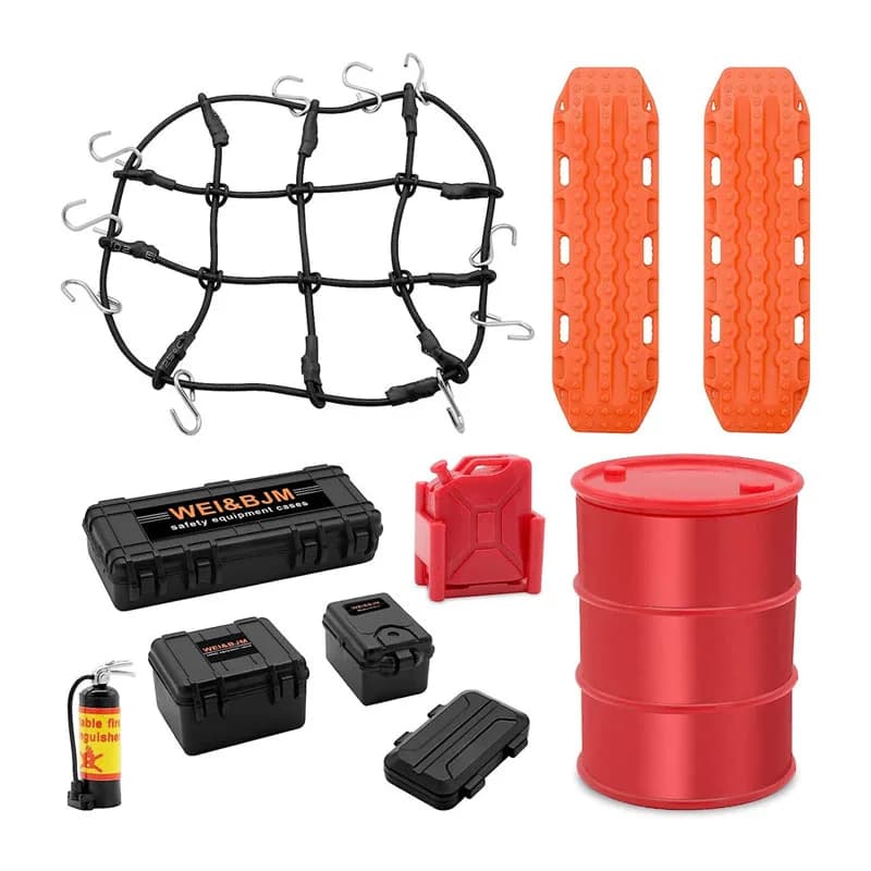 Accessori Decorativi per Modelli RC: Telaio di Recupero/Mini Rete Portaoggetti/Fusto d'Olio/Estintore/Cassetta degli Attrezzi per Auto RC Crawler 1/18 1/24 SCX24 TRX4M