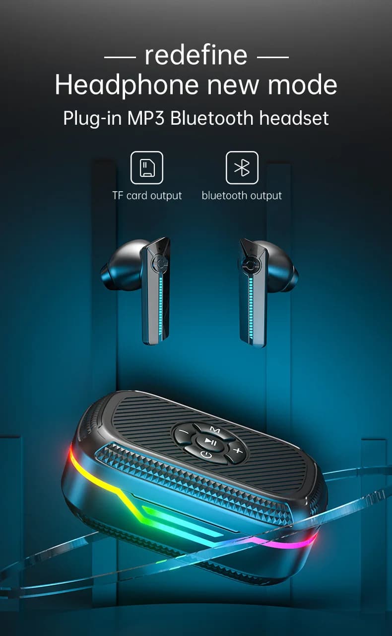 TESDINE DX-13 TWS Earbuds with TF Card Slot MP3 Player Bluetooth 5.3 Headphones RGB Light Sport Waterproof Earphones for Running