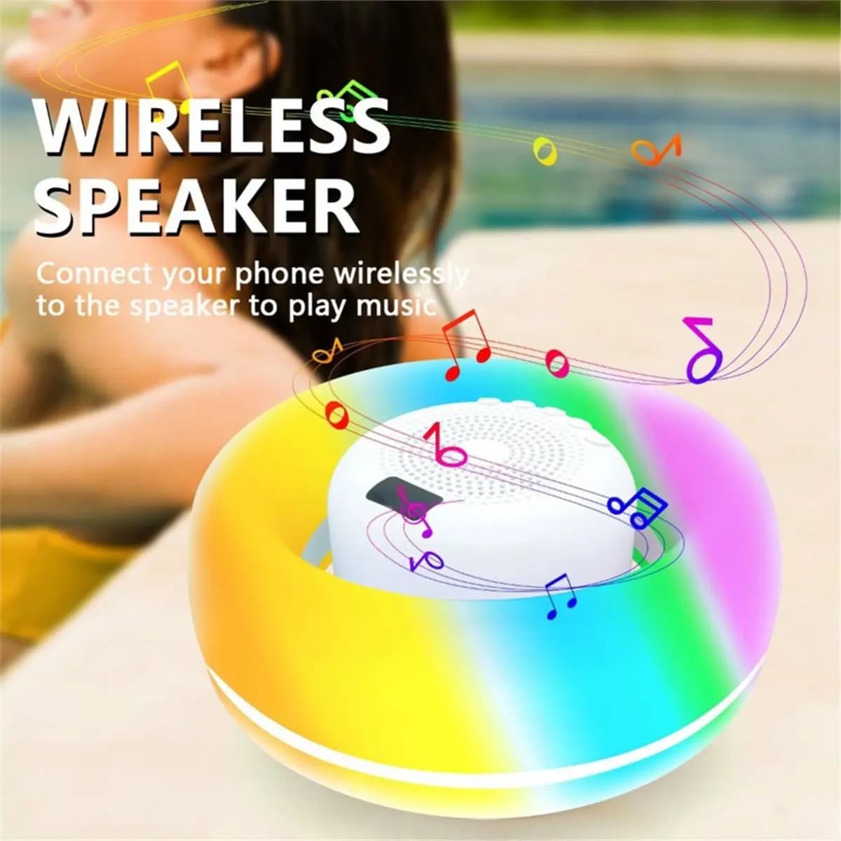 DTC5 Floating Pool Lights with Bluetooth Speaker, Swimming Pool Bluetooth Speaker Colorful Atmosphere Light Floating Speaker
